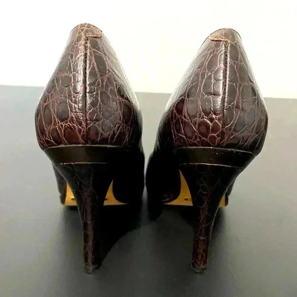 Cole Haan Carma Brown Croc Leather Heel Shoes Pumps Nike Air - Picture 7 of 12